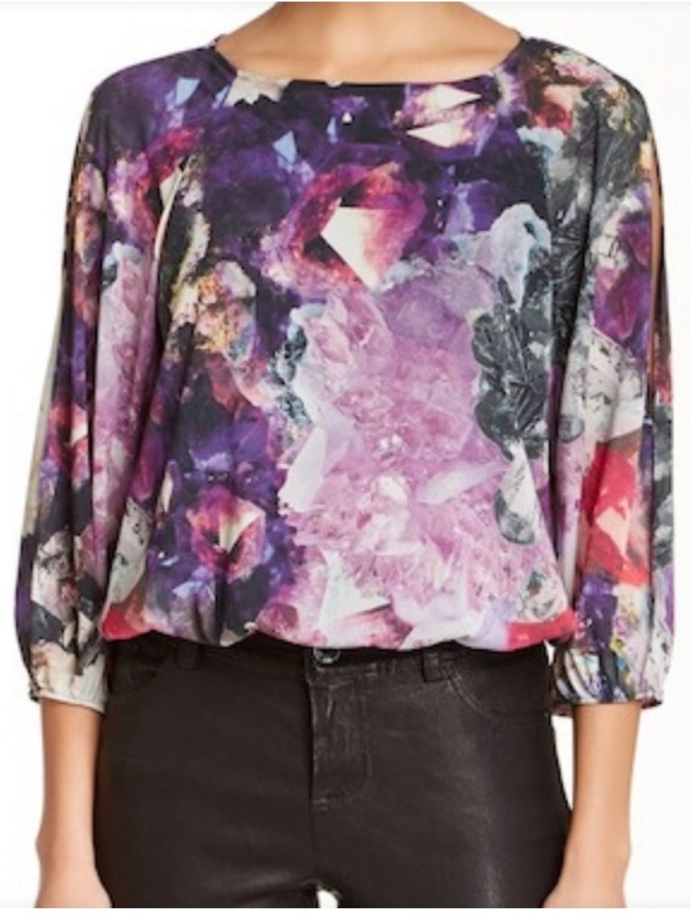 Alice + Olivia Multi-Color Pauline Silk Blend Abstract Print Blouse